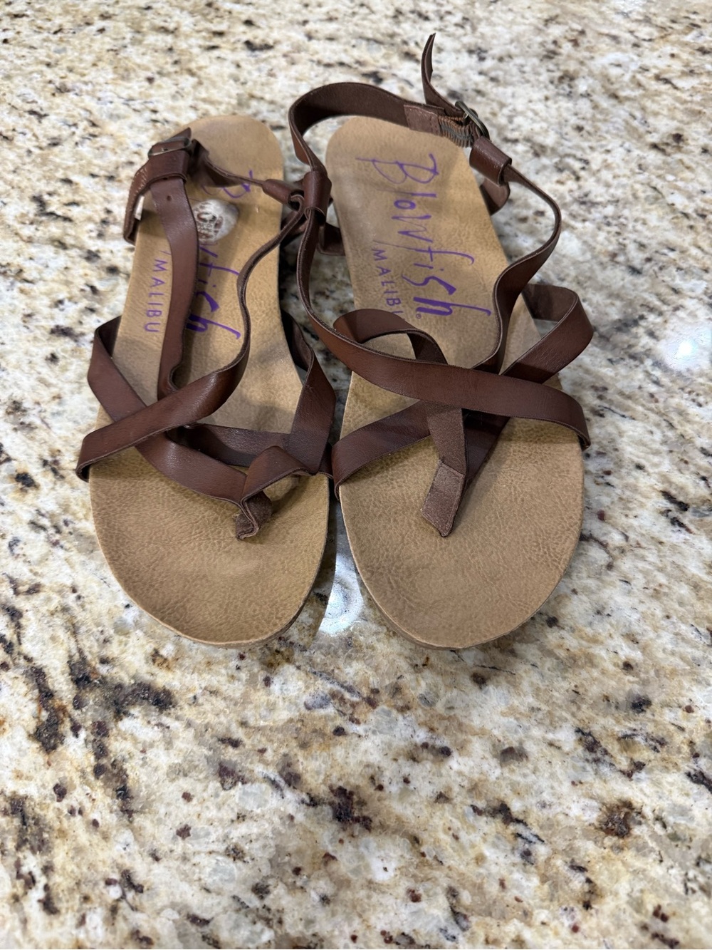 Blowfish Malibu Granola B Strappy Flat Sandal Brown Faux Leather 8